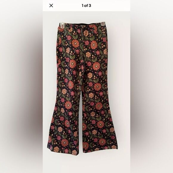 The Pyramid collection groovy boho floral corduroy wide leg pants size small - Picture 1 of 5
